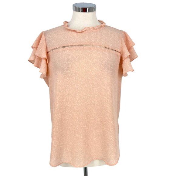 Adrianna Papell Ruffle Flutter Sleeve Blouse Peach Pink Size Large - Picture 1 of 12